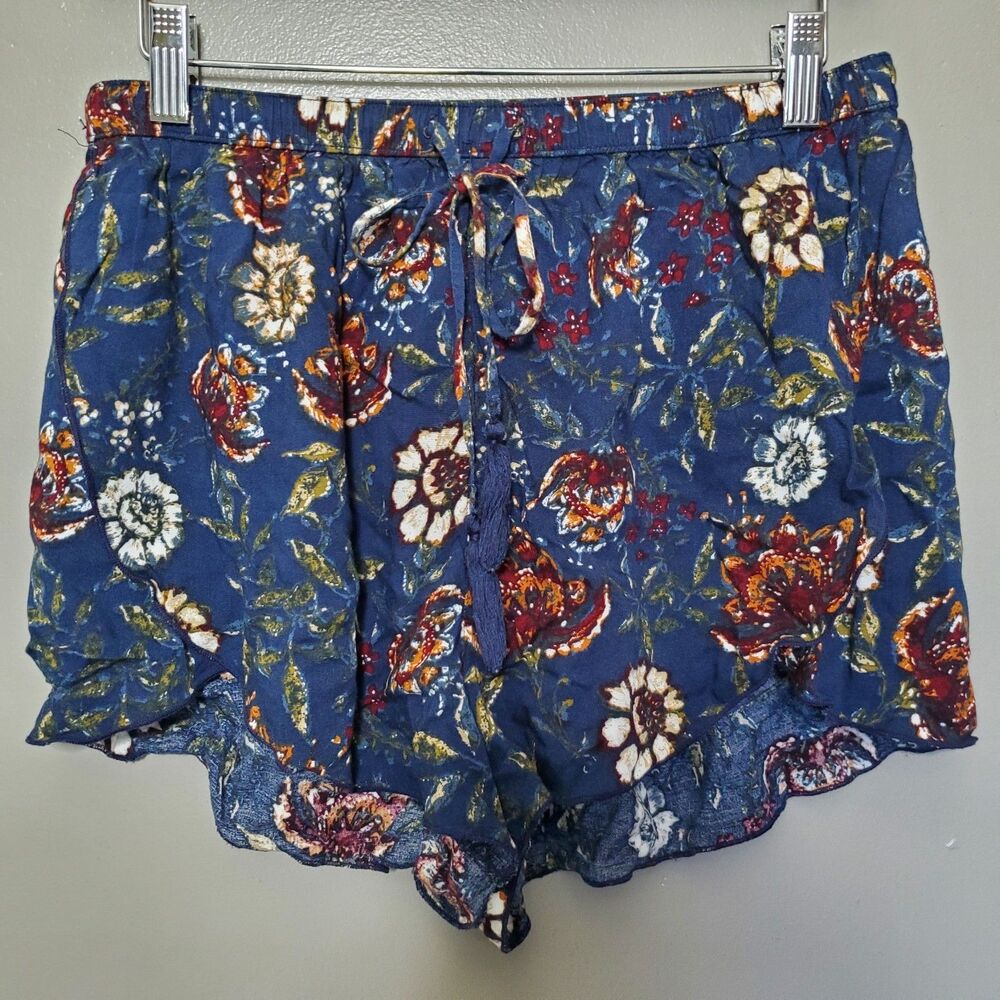 Abercrombie & Fitch Shorts Womens Medium Blue Floral Pull On Elastic Tie Waist